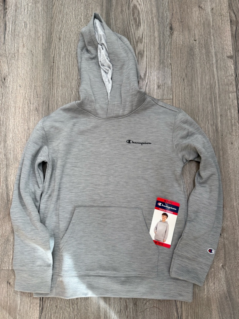 Champion Light Gray Boys Hooded Sweatshirt with Embroidered Logo